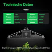 Vivosun VS2000 Vollspektrum LED Pflanzenlampe Lichtpanel 200W, hohe PPFD & geringe Wärmeentwicklung, 90 x 90cm Abdeckfläche