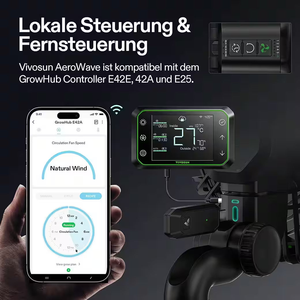 Vivosun AeroWave E6 Gen2 Clip Fan, EC-Motor, mit automatischer Oszillation, Luftzirkulator, Schwarz,2-er Pack