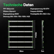 Vivosun VSFD6500 Vollspektrum LED Pflanzenlampe Lichtbalken 650W, abnehmbares Design mit 6 Dimmoptionen, 150 x 150 cm Abdeckfläche