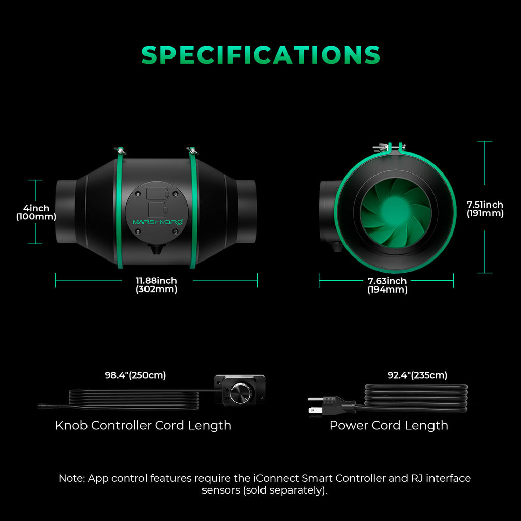 2025 Mars Hydro iFresh 4″ (100 mm) Smart Inline-Kanalventilator