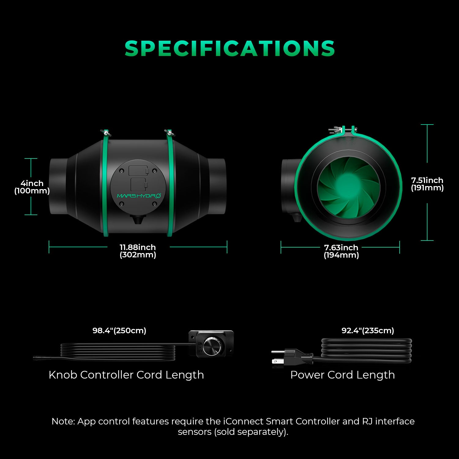 2025 Mars Hydro iFresh 4″ (100 mm) Smart Inline-Kanalventilator
