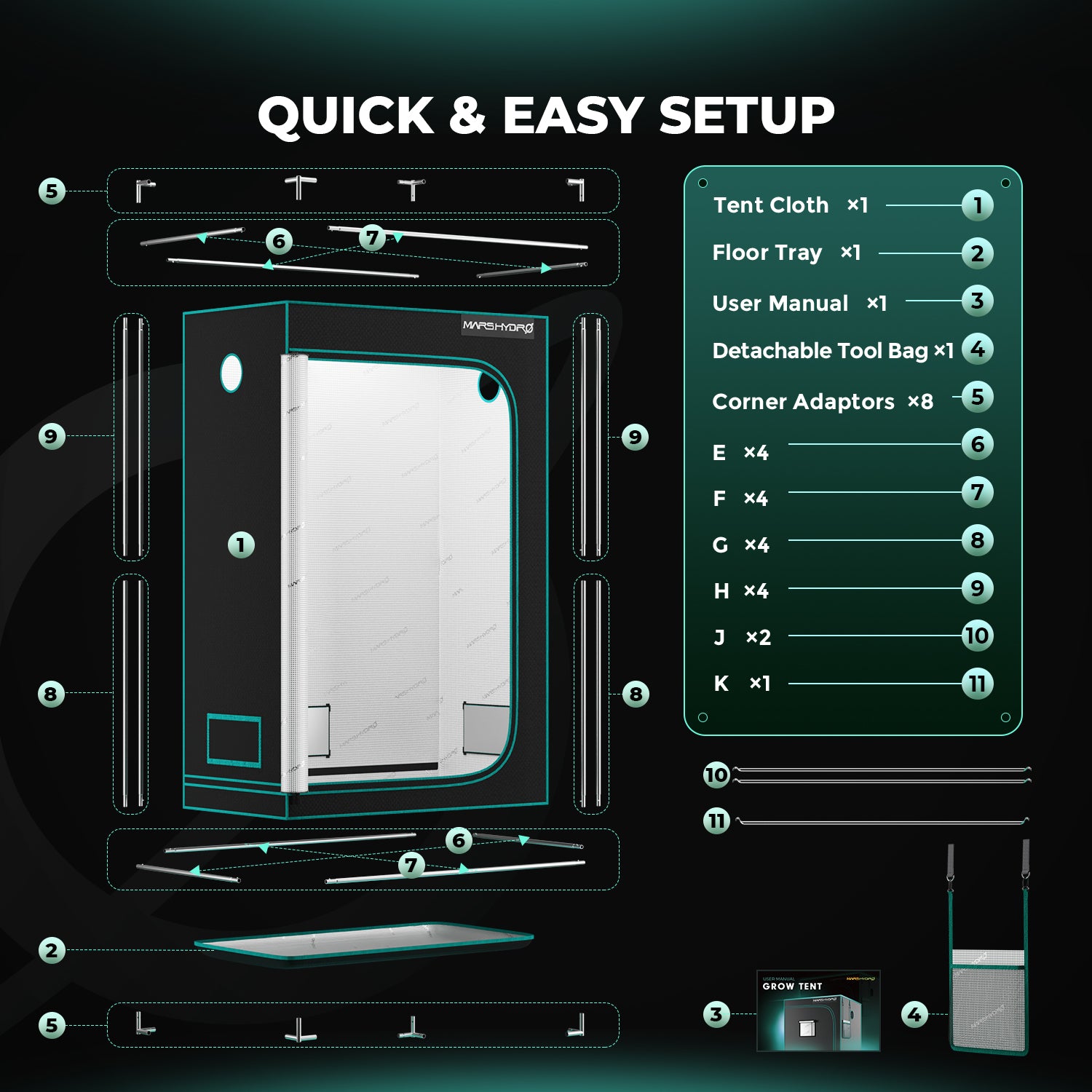 Mars Hydro 120x60x150cm Indoor Grow Tent Grow Box Growzelt