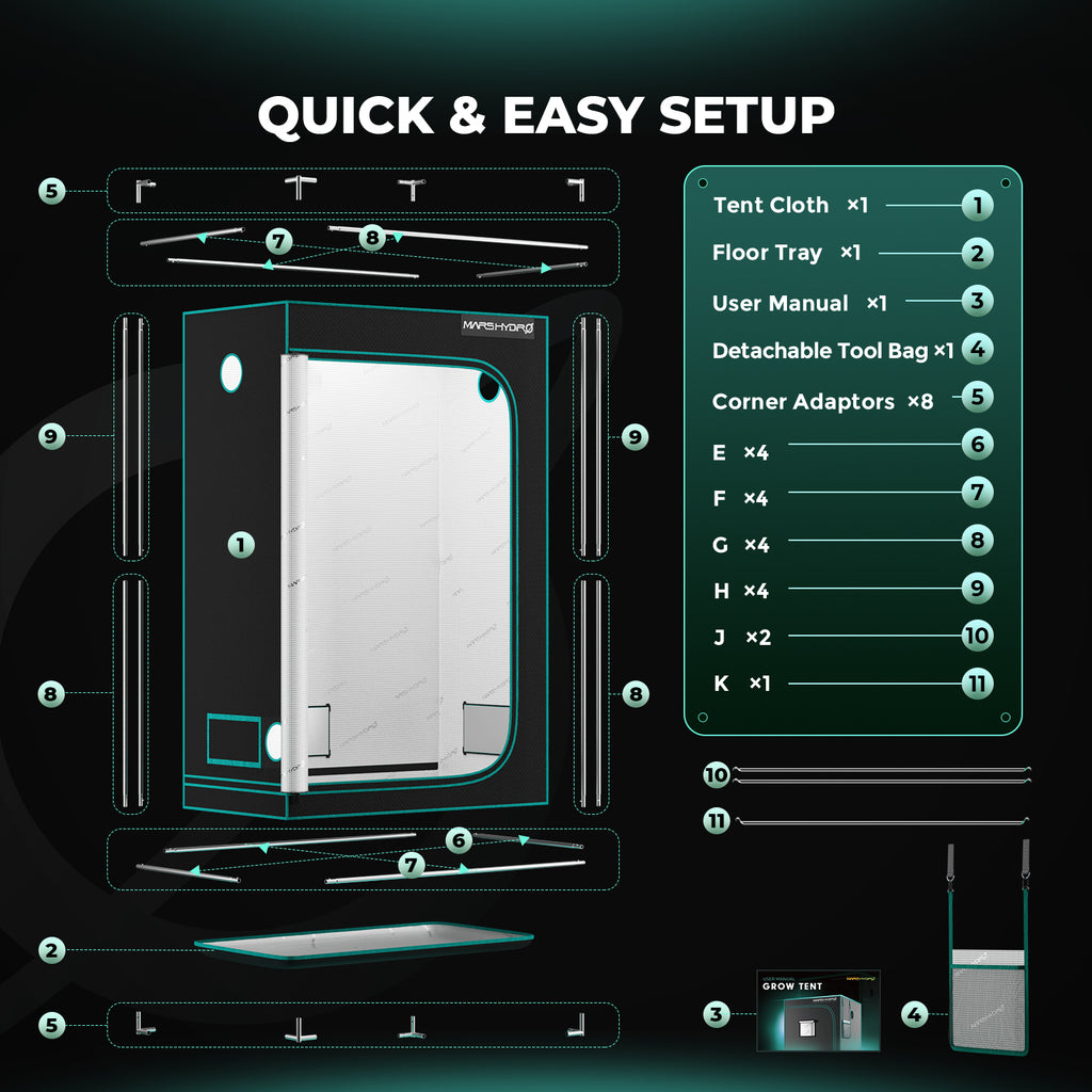 Mars Hydro 120x60x180cm Indoor Grow Tent Grow Box Growzelt
