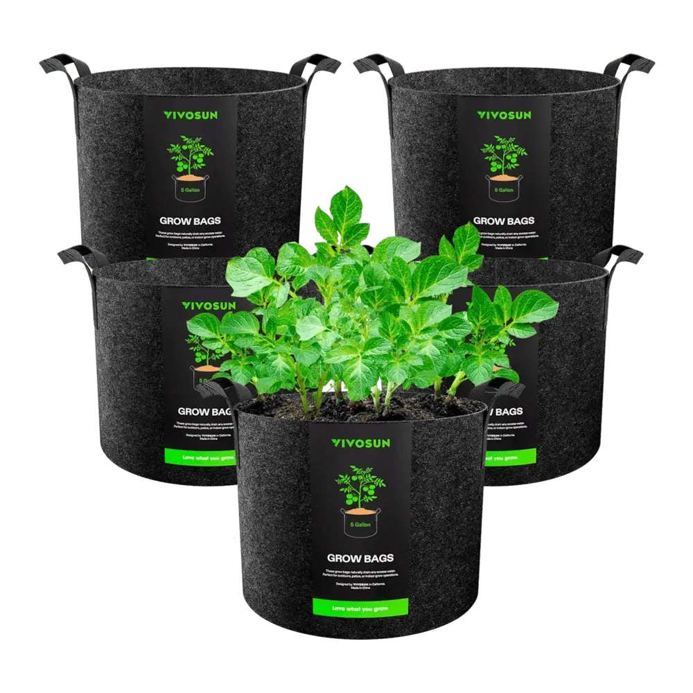 Vivosun 94,6 L Grow Bags, Schwarz, verdickte Vliesstofftöpfe mit Griffen, 5er-Pack