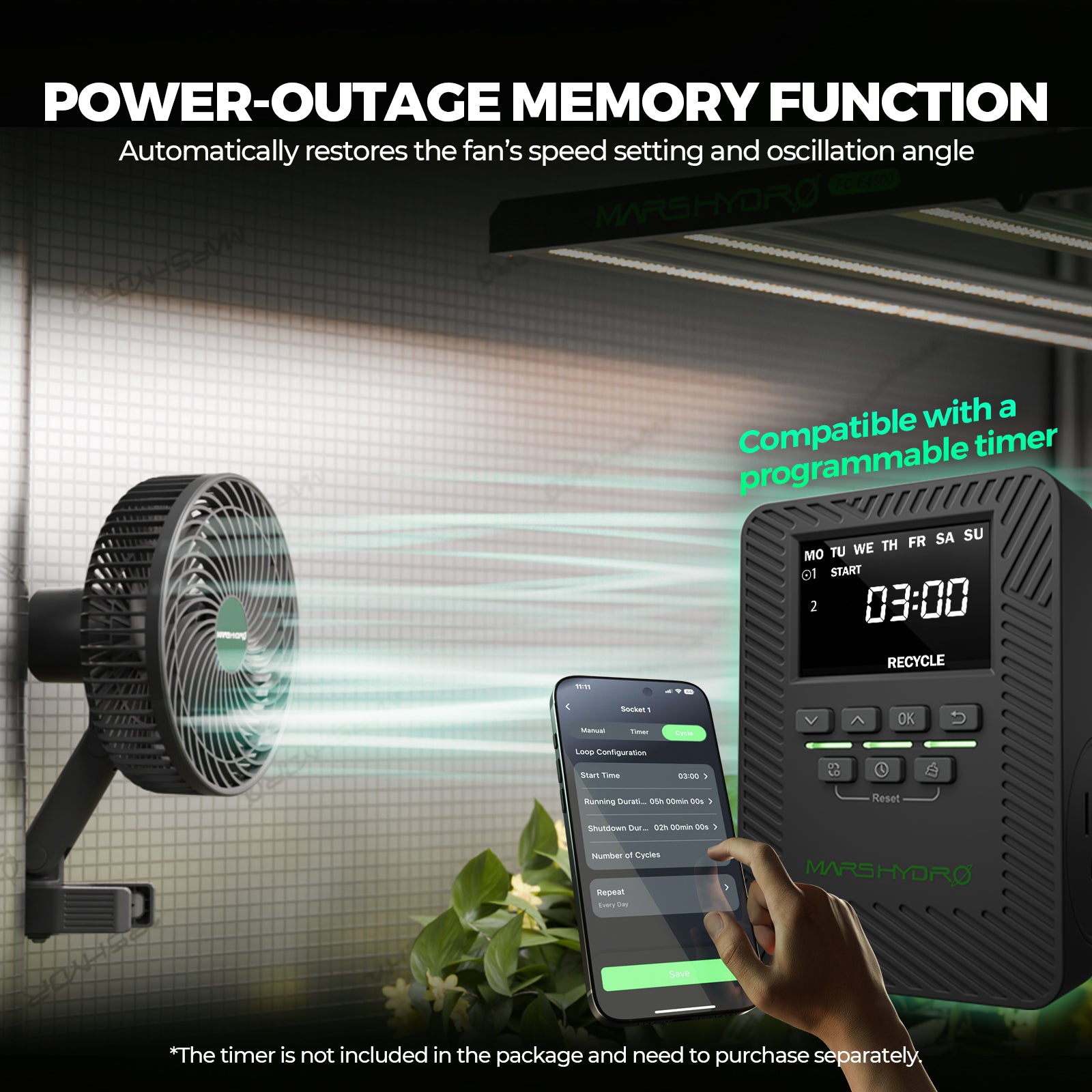 Mars Hydro M6 Grow Tent Clip Fan 6 Zoll Auto-Oszillierender Lüfter