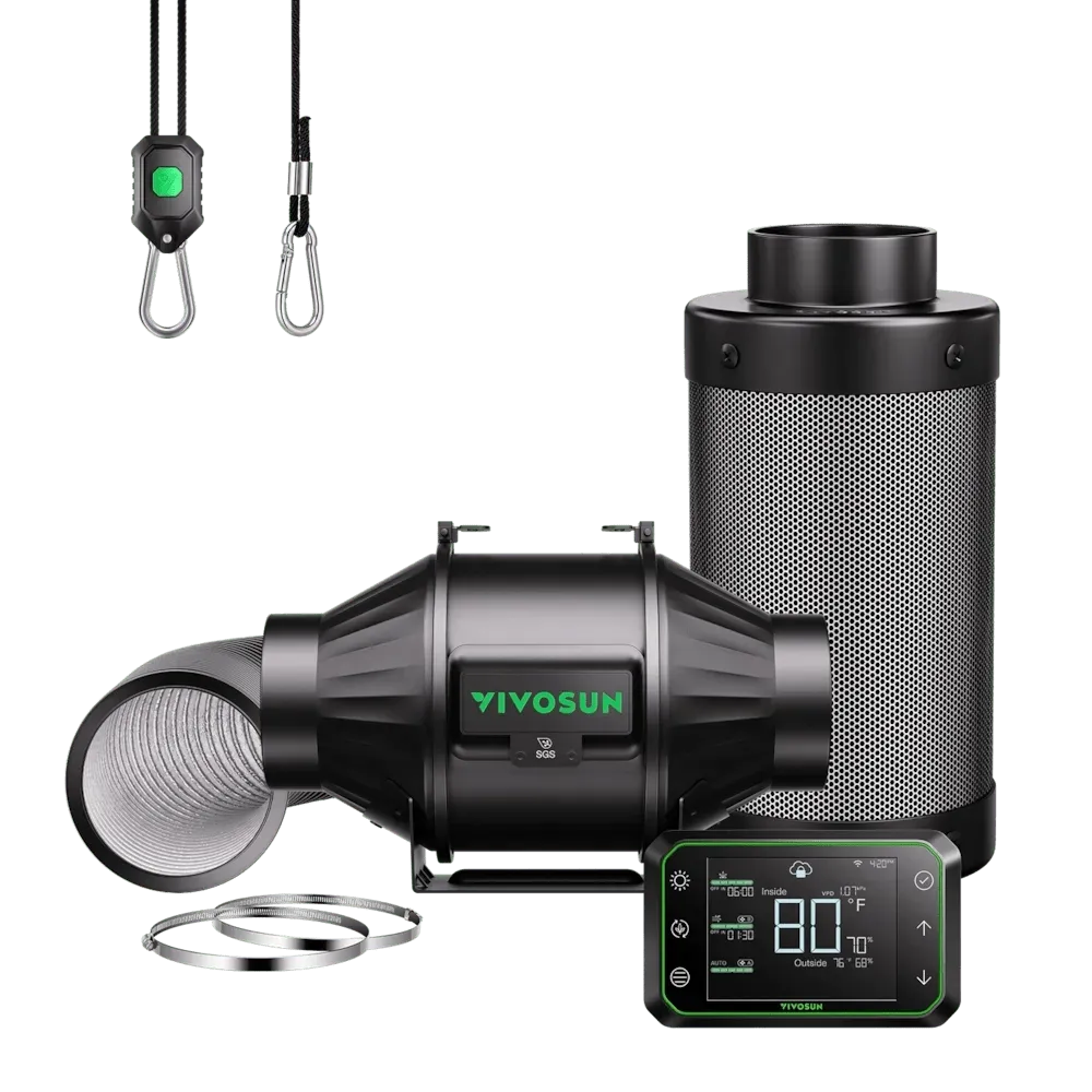 Vivosun Smartes Abluftset 15 cm, AeroZesh G6 Rohrventilator mit E42A Controller, Kohlefilter & Luftkanal Kombi