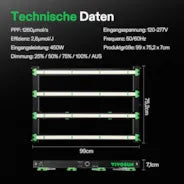 Vivosun VSFD4500 Vollspektrum LED Pflanzenlampe Lichtbalken 450W, abnehmbares Design mit 6 Dimmoptionen