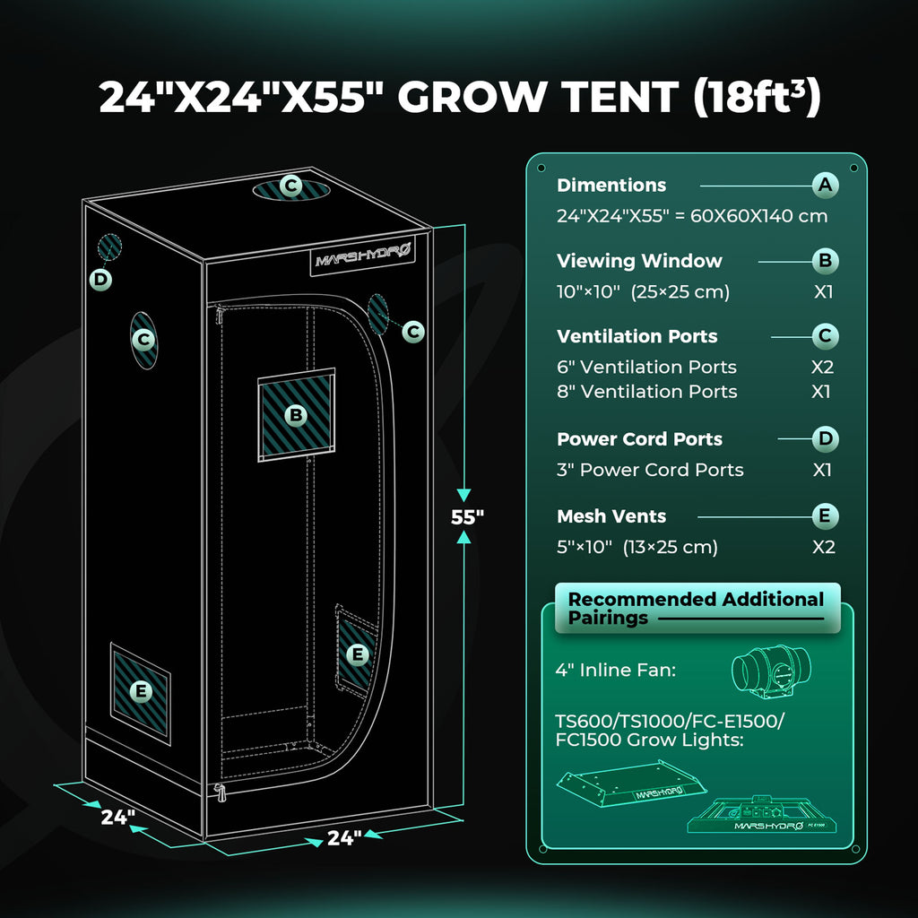 Mars Hydro 60x60x140cm Indoor Grow Tent Grow Box Growzelt