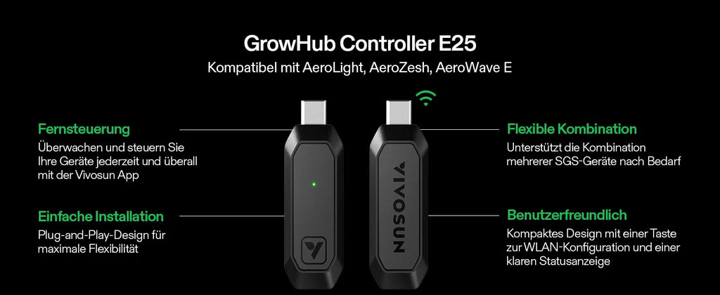 Vivosun GrowHub E25 Controller, Unterstützt Smart Grow System Geräte, Einfache Installation & Nutzung, WLAN-App-Steuerung, Erweiterungsanschluss für E42/E42A
