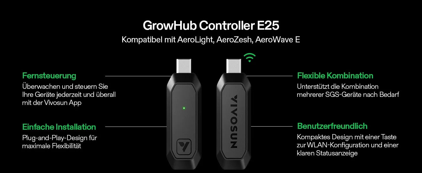 Vivosun GrowHub E25 Controller, Unterstützt Smart Grow System Geräte, Einfache Installation & Nutzung, WLAN-App-Steuerung, Erweiterungsanschluss für E42/E42A