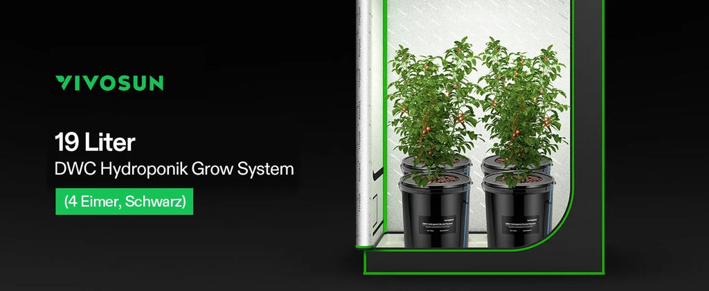 Vivosun 18,9L DWC Hydroponik-System Set (4 Eimer, Schwarz)