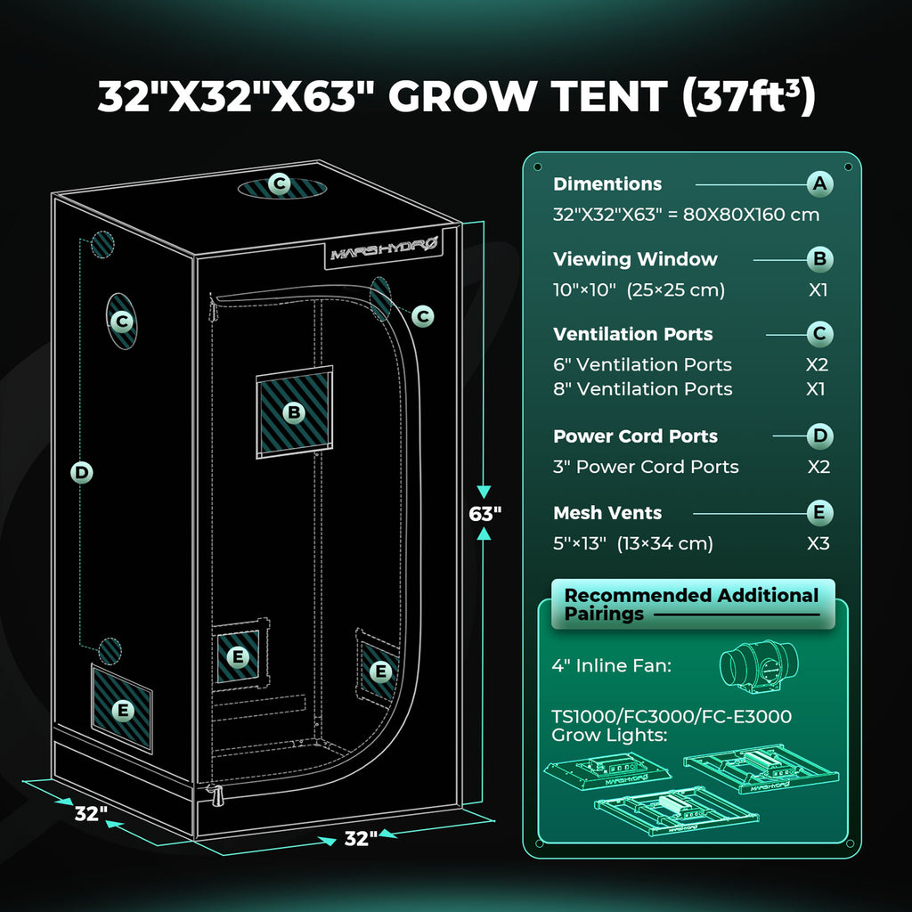 Mars Hydro 80x80x160cm Indoor Grow Tent Grow Box Growzelt
