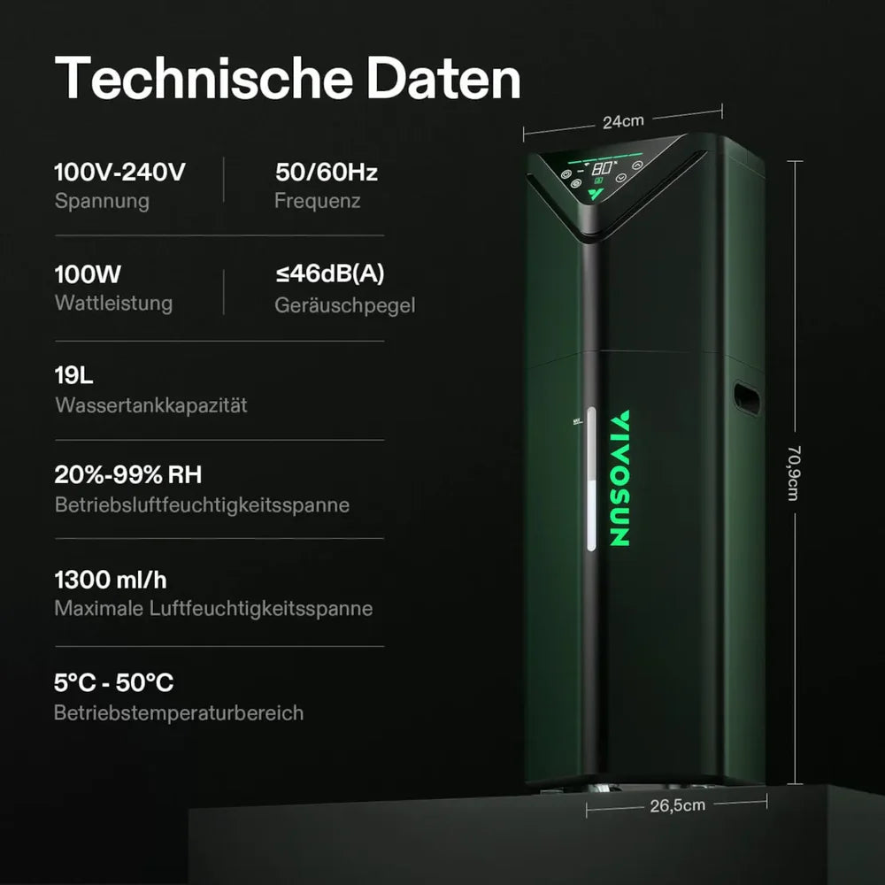Vivosun AeroStream H19 Smarter Luftbefeuchter 19L mit Temperatur- und Feuchtigkeitssonde, für Growbox