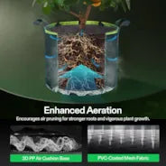 Vivosun 3er-Pack 20L AeroBase Grow Bag, strapazierfähiger Mesh-Gewebe-Pflanzenbehälter mit atmungsaktivem Boden und stabilen Griffen, Schwarz