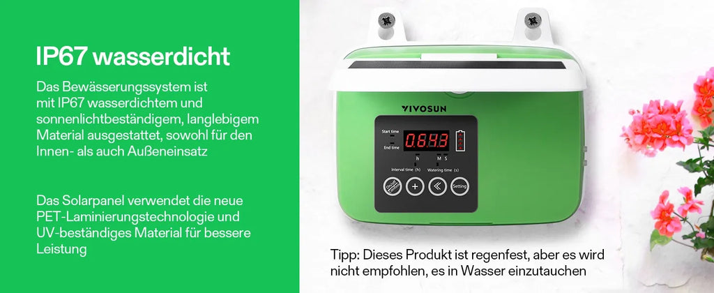 Vivosun Solar Automatisches Tropfbewässerungsset mit Timer, Bewässerungssystem für 15 Pflanzen im Garten