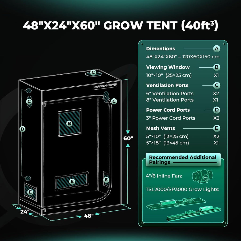 Mars Hydro 120x60x150cm Indoor Grow Tent Grow Box Growzelt