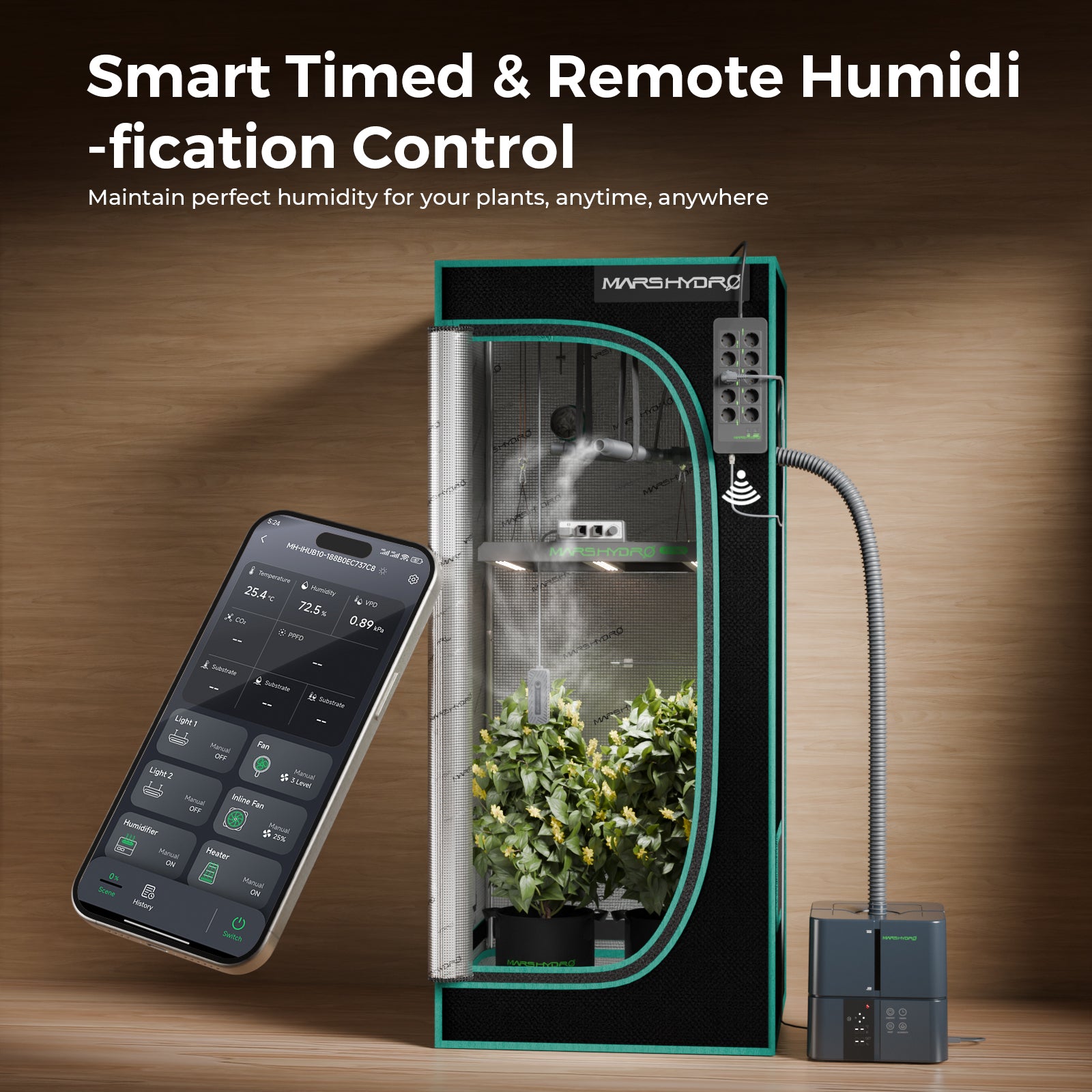 Mars Hydro 5L Luftbefeuchter für Zimmerpflanzen mit iHub Pro Grow-Steckdosenleiste für intelligente Befeuchtungssteuerung