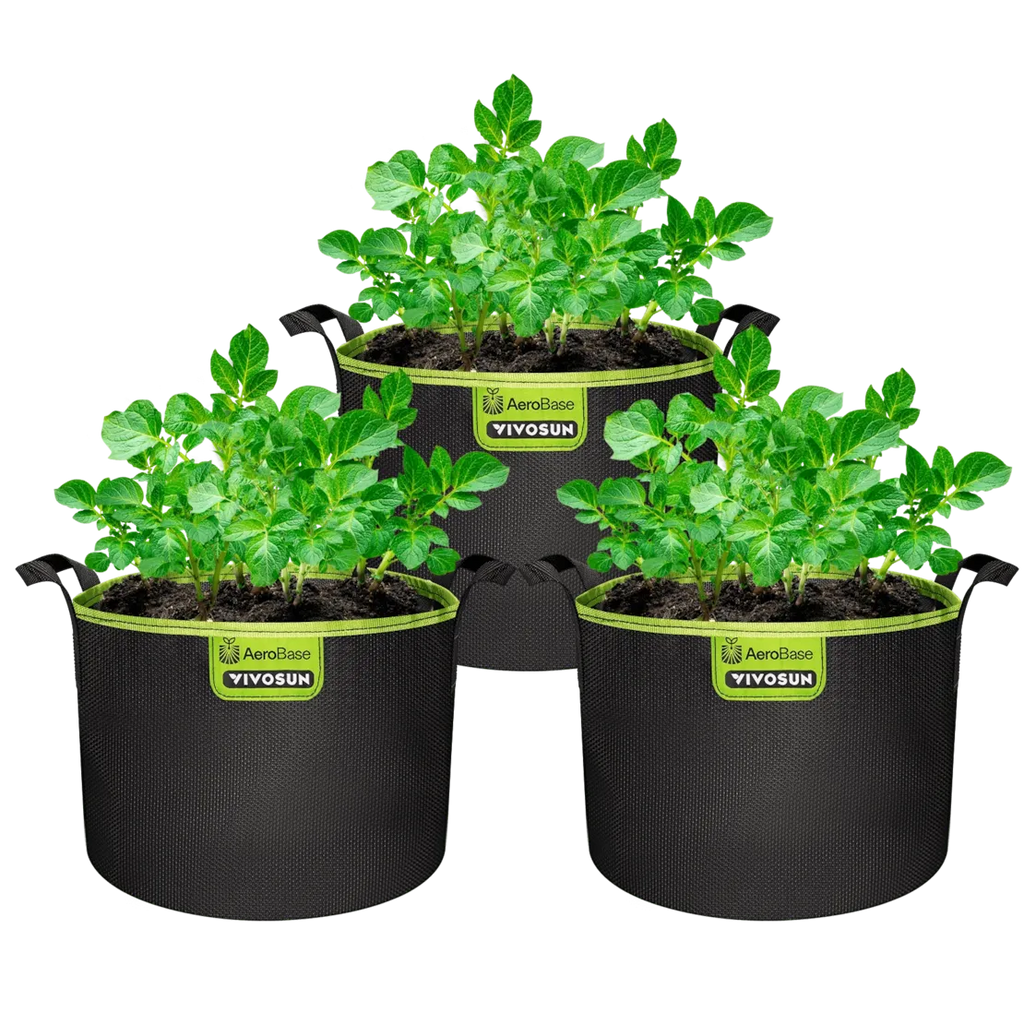 Vivosun 3er-Pack 12L AeroBase Grow Bag, strapazierfähiger Mesh-Gewebe-Pflanzenbehälter mit atmungsaktivem Boden und stabilen Griffen, Schwarz