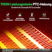 Vivosun AeroFlux Smart Growzelt-Heizung mit VPD-Steuerung, 700W PTC-Heizung mit 5 Leistungsstufen, App-Steuerung, Überhitzungs- & Kippschutz