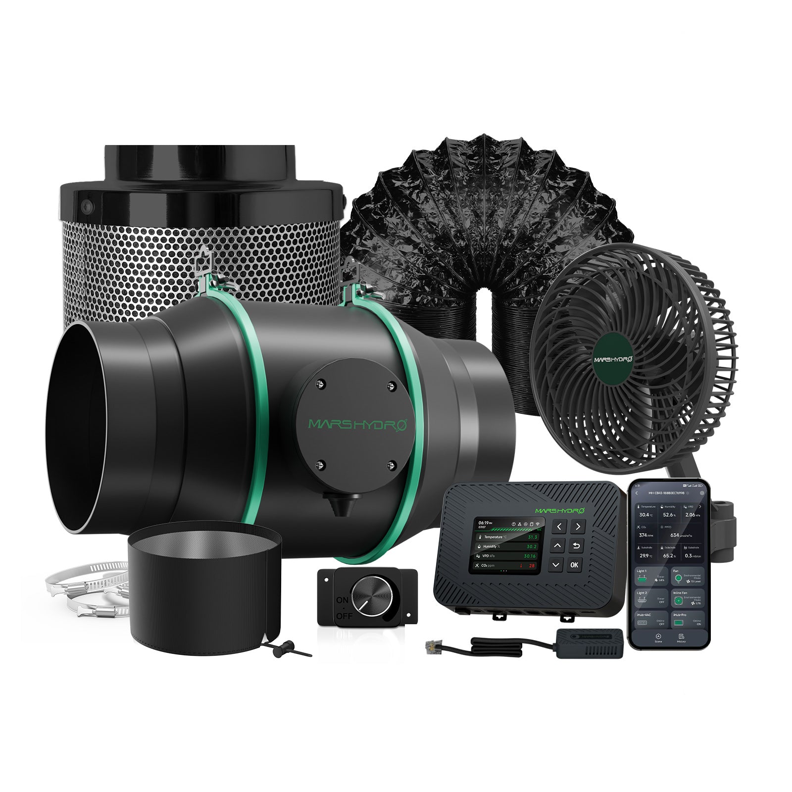 [Intelligente Lüftungskits] Mars Hydro iFresh 6″ (150 mm) Inline-Kanalventilator | Kohlefilter-Kombination | 6″ Clip-on-Ventilator | Neuer iControl-Controller (Vorbestellung vor dem 30. November)
