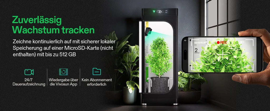 Vivosun VGrowCam C4, 2K-QHD-WLAN-Smart-Kamera für Growzelte & VGrow Smart Grow Box, mit Zeitraffer, Nachtsicht und App-Steuerung