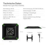 Vivosun AeroLight A100 LED Pflanzenlampe mit Einstellbarem Spektrum 100W, mit Integriertem Zirkulationsventilator, Kompatibel mit App, 60 x 60 cm Abdeckfläche