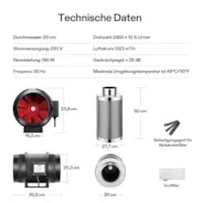 Vivosun Abluftset R8 20 cm, Rohrventilator R8 mit variablem Drehzahlregler, Kohlefilter und Kanalkombination