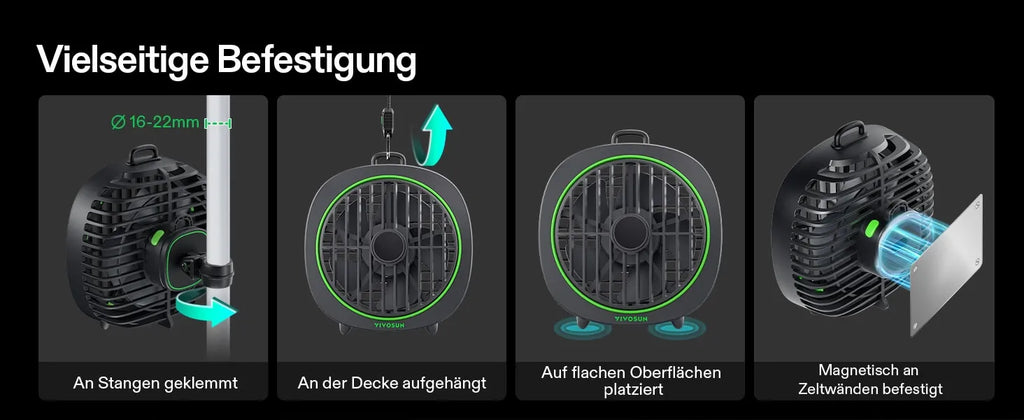 Vivosun AeroWave D4, 10cm Growbox Clip Fan mit abnehmbarem Haken, Schwarz