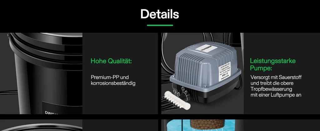 Vivosun 18,9L DWC Hydroponik-System Set (4 Eimer, Schwarz)