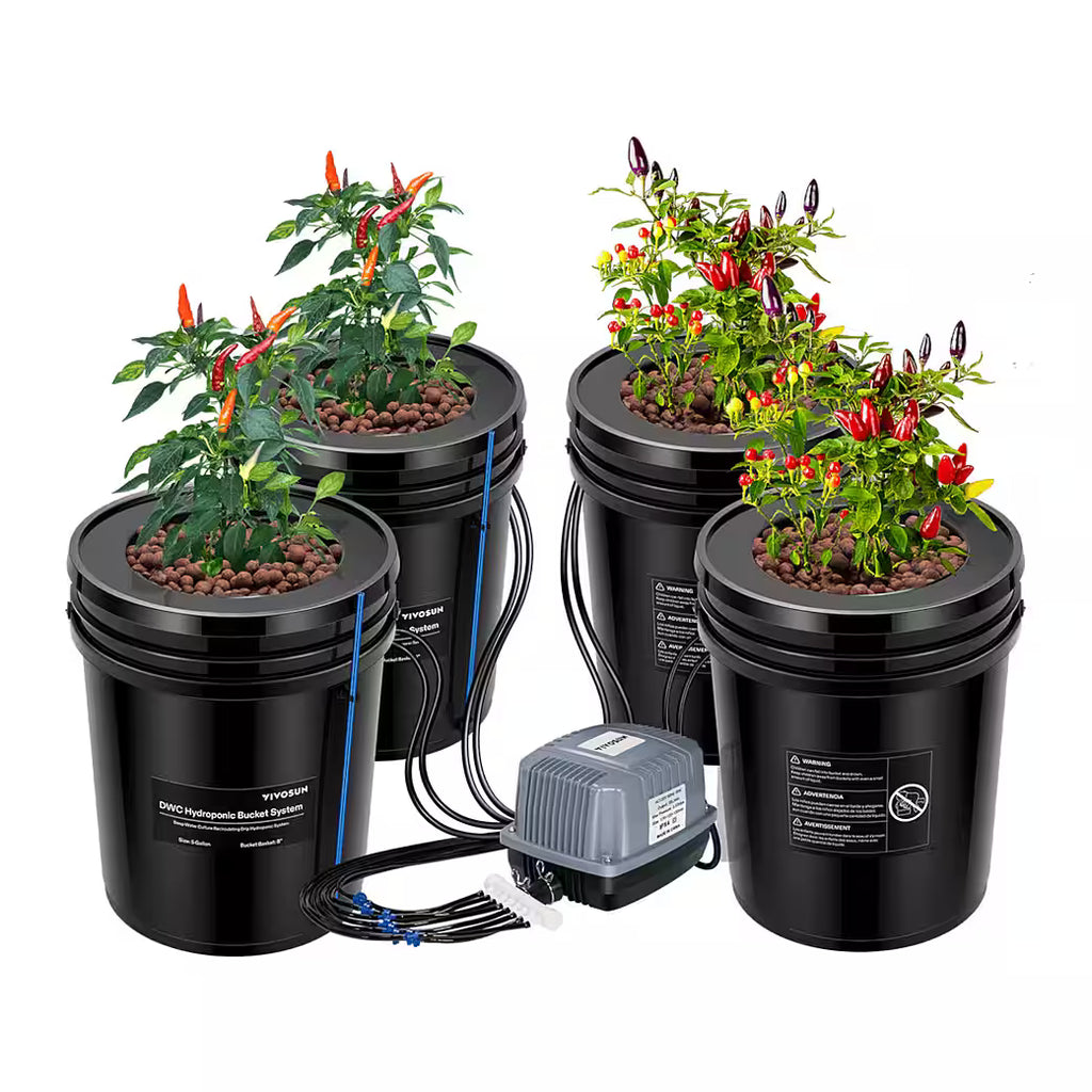 Vivosun 18,9L DWC Hydroponik-System Set (4 Eimer, Schwarz)