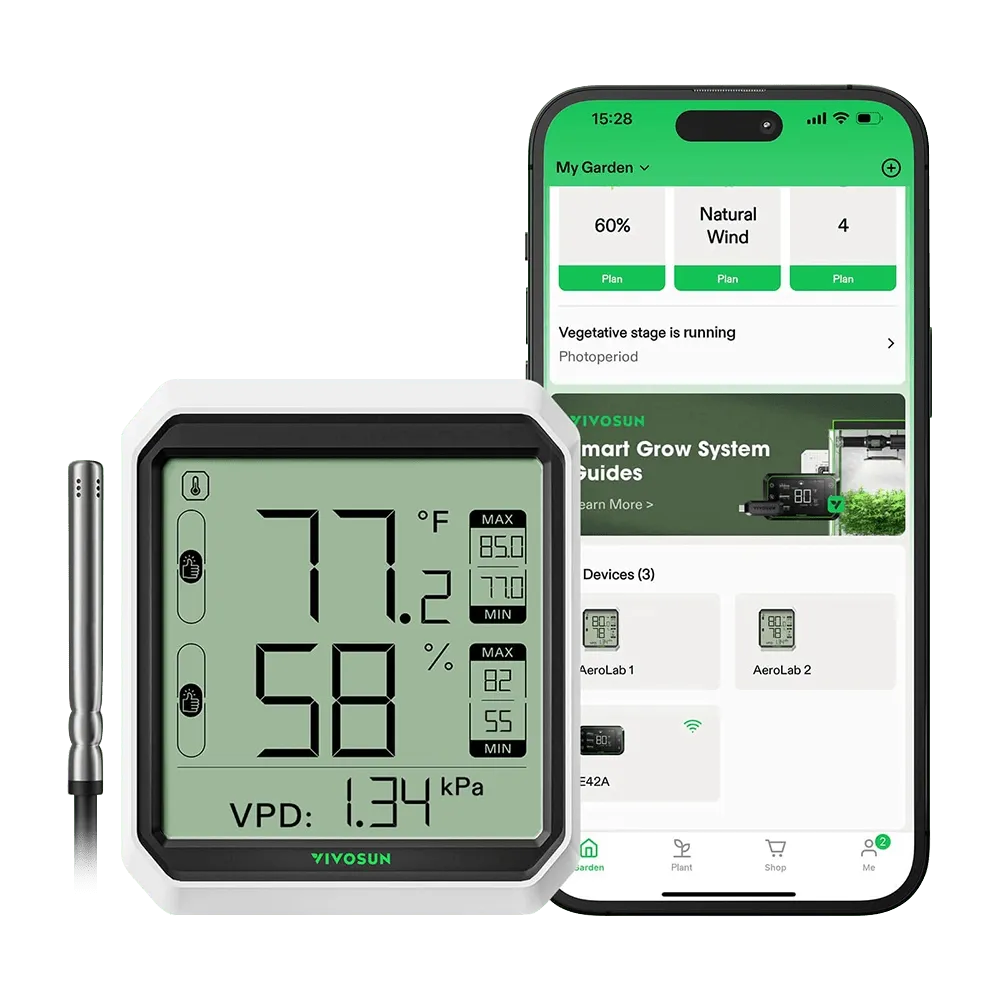 Vivosun AeroLab THB1S Bluetooth Hygrometer Thermometer, mit externer Sensorsonde inkl.