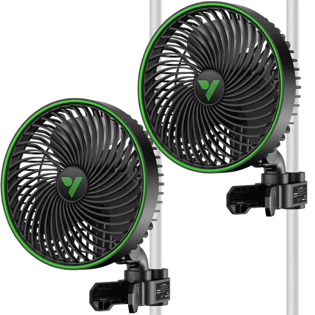 Vivosun AeroWave E6 Gen2 Clip Fan, EC-Motor, mit automatischer Oszillation, Luftzirkulator für die Growbox, Schwarz,2-er Pack
