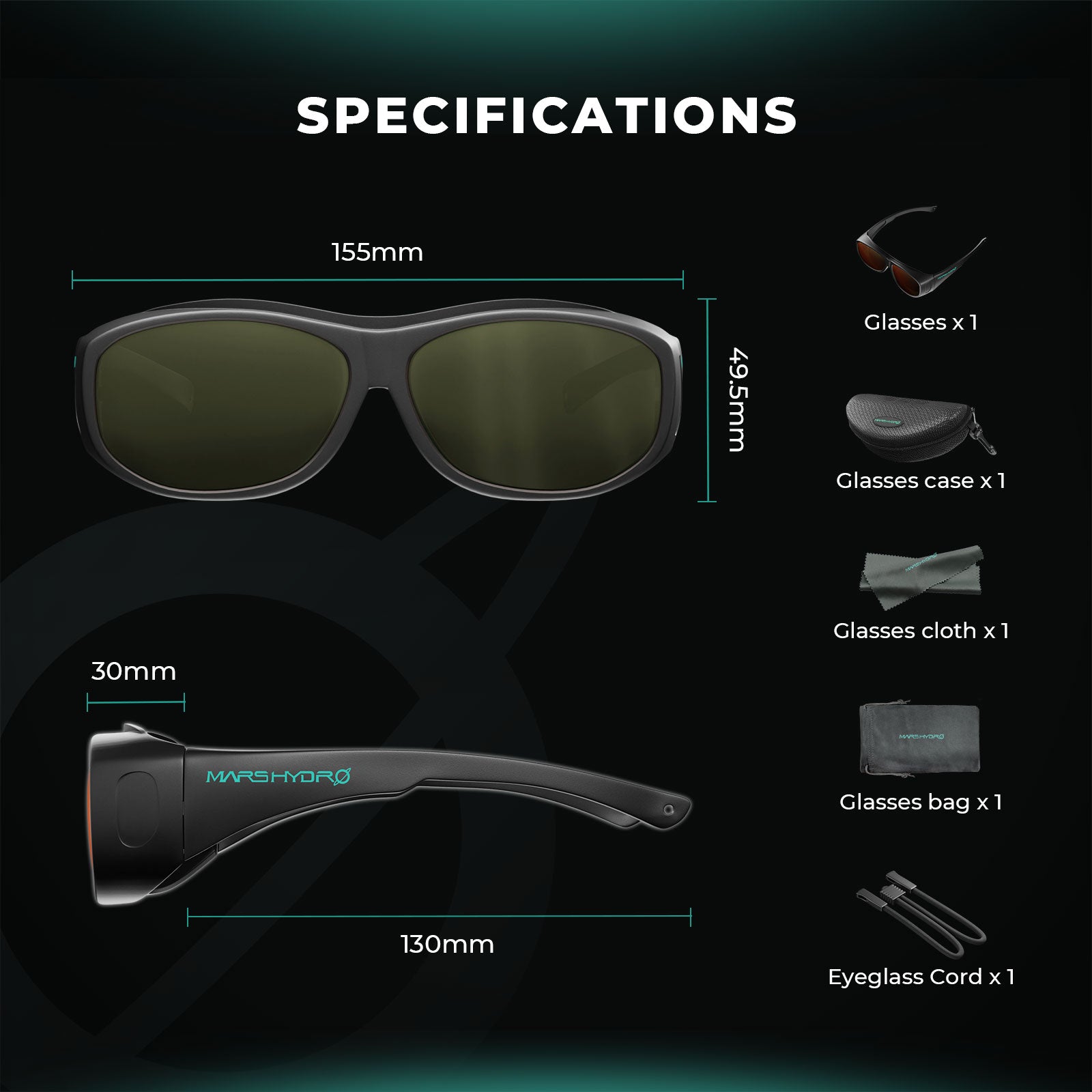 Mars Hydro Hydroponics LED-Grow-Room-Brille mit Brillenetui für LED-Grow-Licht