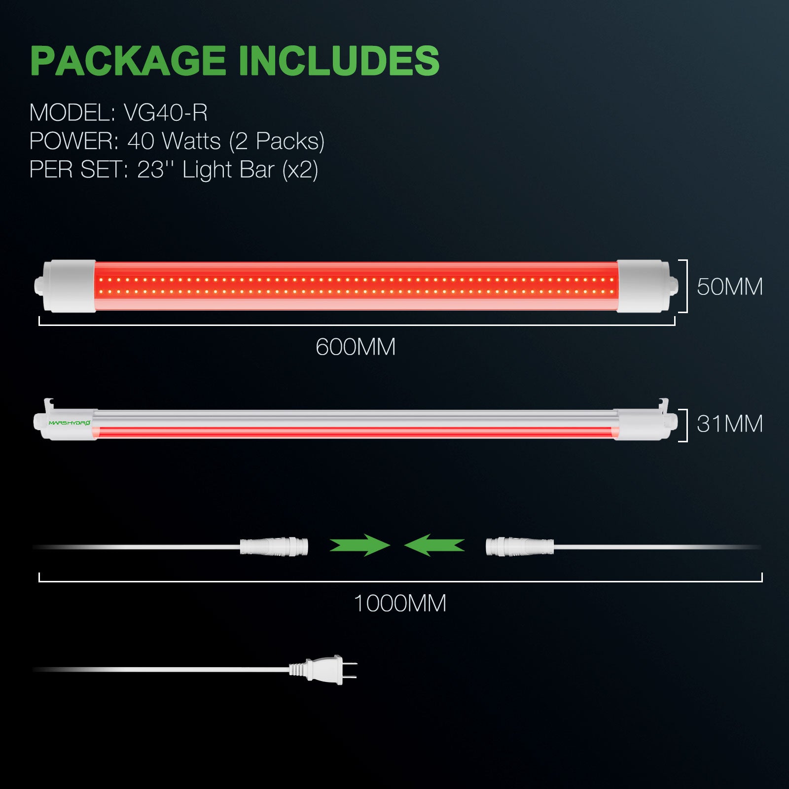 💧Wasserdicht💧 Mars Hydro VG40 Rotes LED-Wachstumslicht Zusatzspektrum 650-665nm Erweitertes Spektrum