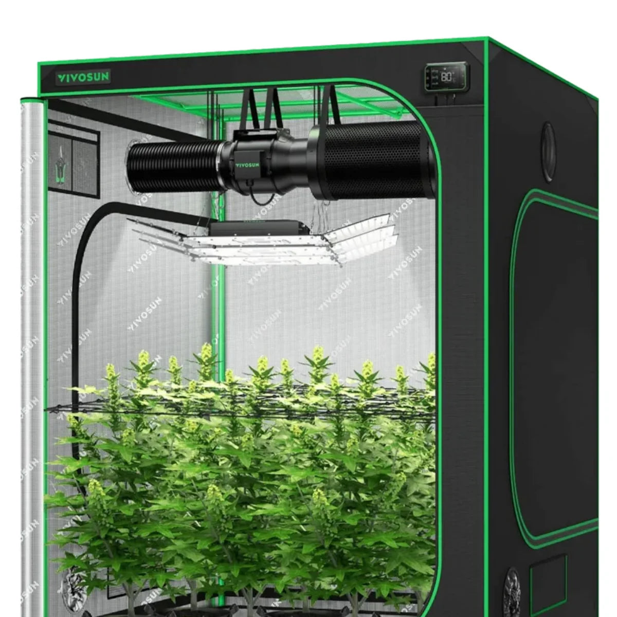 Smart Growbox Komplettset GIY-SGS-55 150 x 150 x 200 cm,  für 6 Pflanzen, mit WiFi E42A Controller, 3 x 200W AeroLight Wing SE LED Pflanzenlampe und 15 cm AeroZesh G6 Abluftset