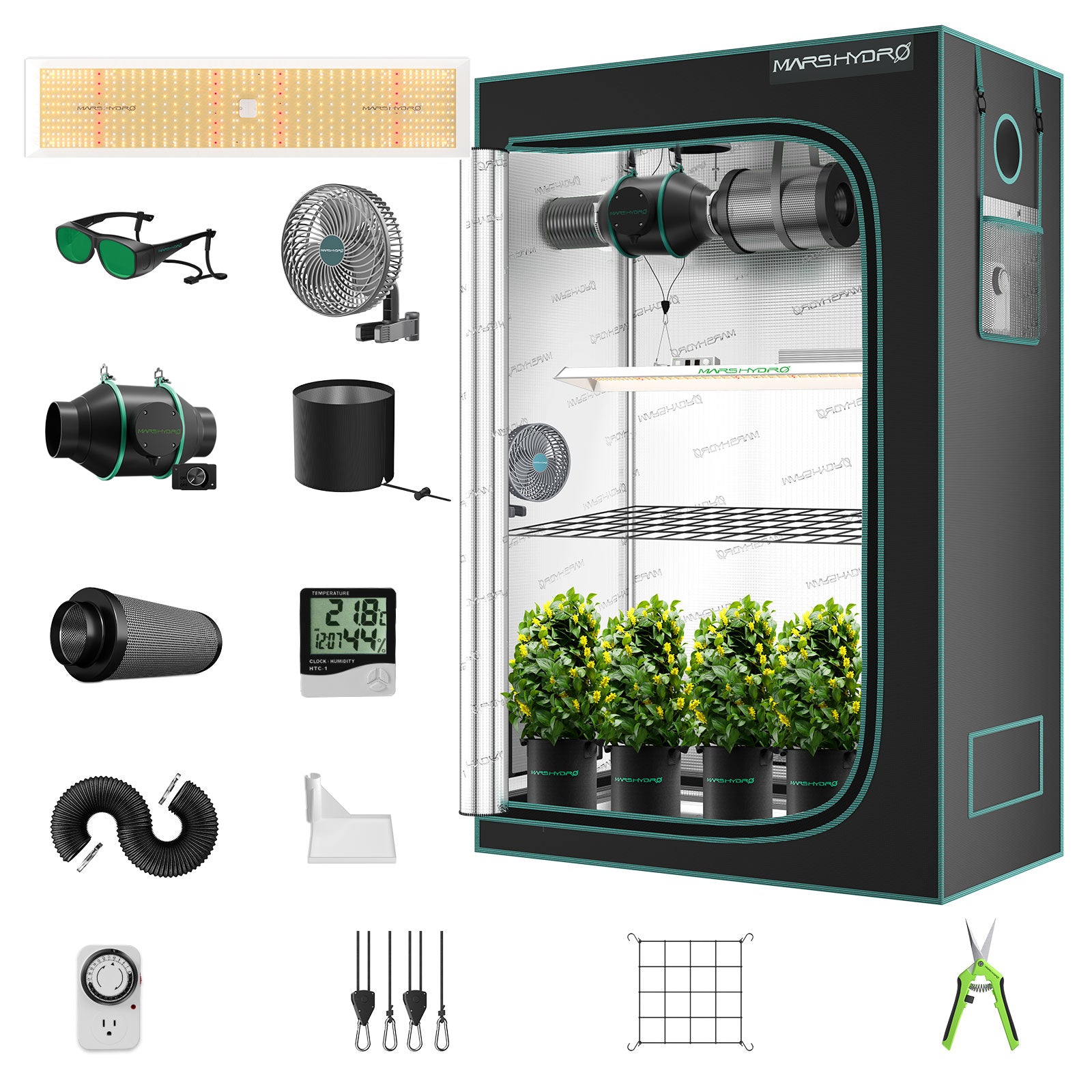 Mars Hydro TSL 2000 Growbox Komplettset 300W LED Pflanzenlampe+120x60x180cm Growbox +4“ Belüftungssystem