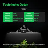 Vivosun VS4000 Vollspektrum LED Pflanzenlampe Lichtpanel 400W, hohe PPFD & geringe Wärmeentwicklung, 120 x 120 cm Abdeckfläche