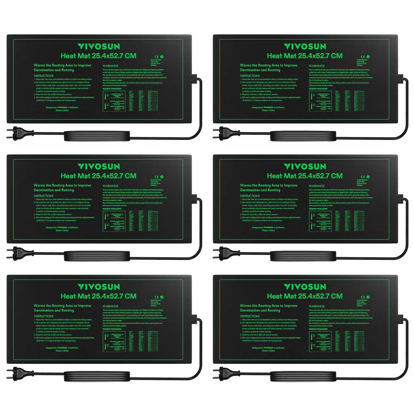 Vivosun Heizmatte für Setzlinge, 25 x 53 cm, 6er-Pack