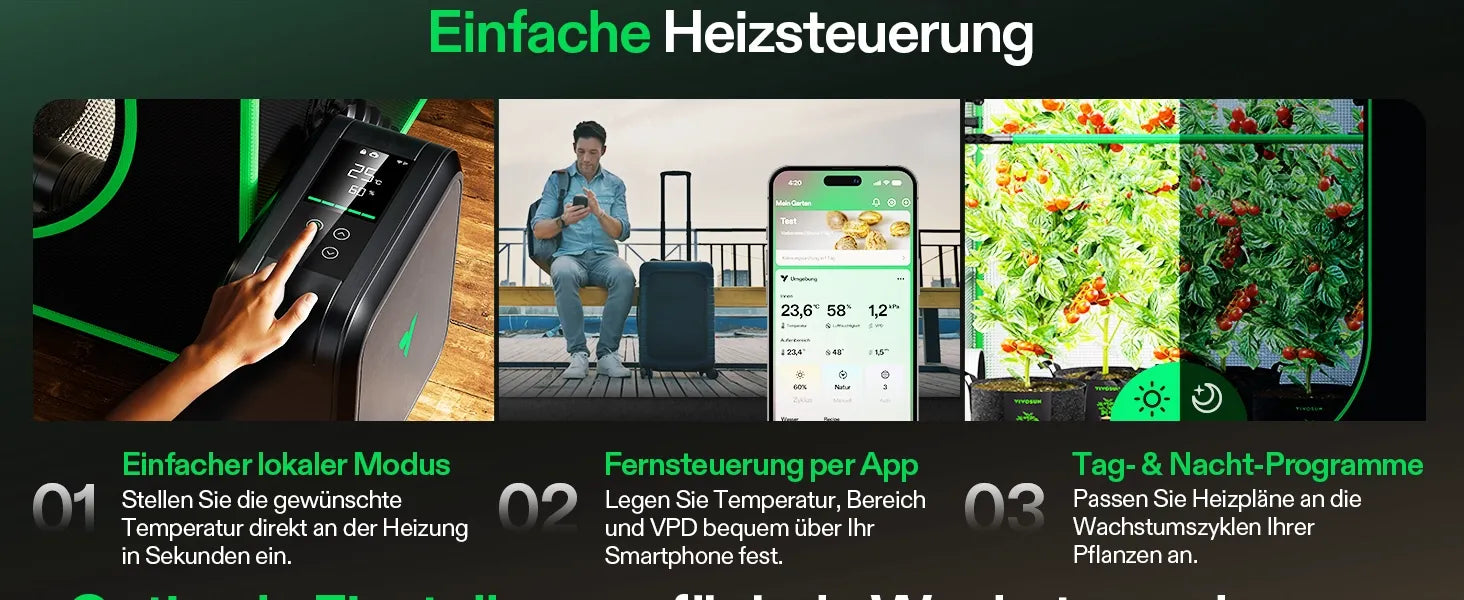 Vivosun AeroFlux Smart Growzelt-Heizung mit VPD-Steuerung, 700W PTC-Heizung mit 5 Leistungsstufen, App-Steuerung, Überhitzungs- & Kippschutz