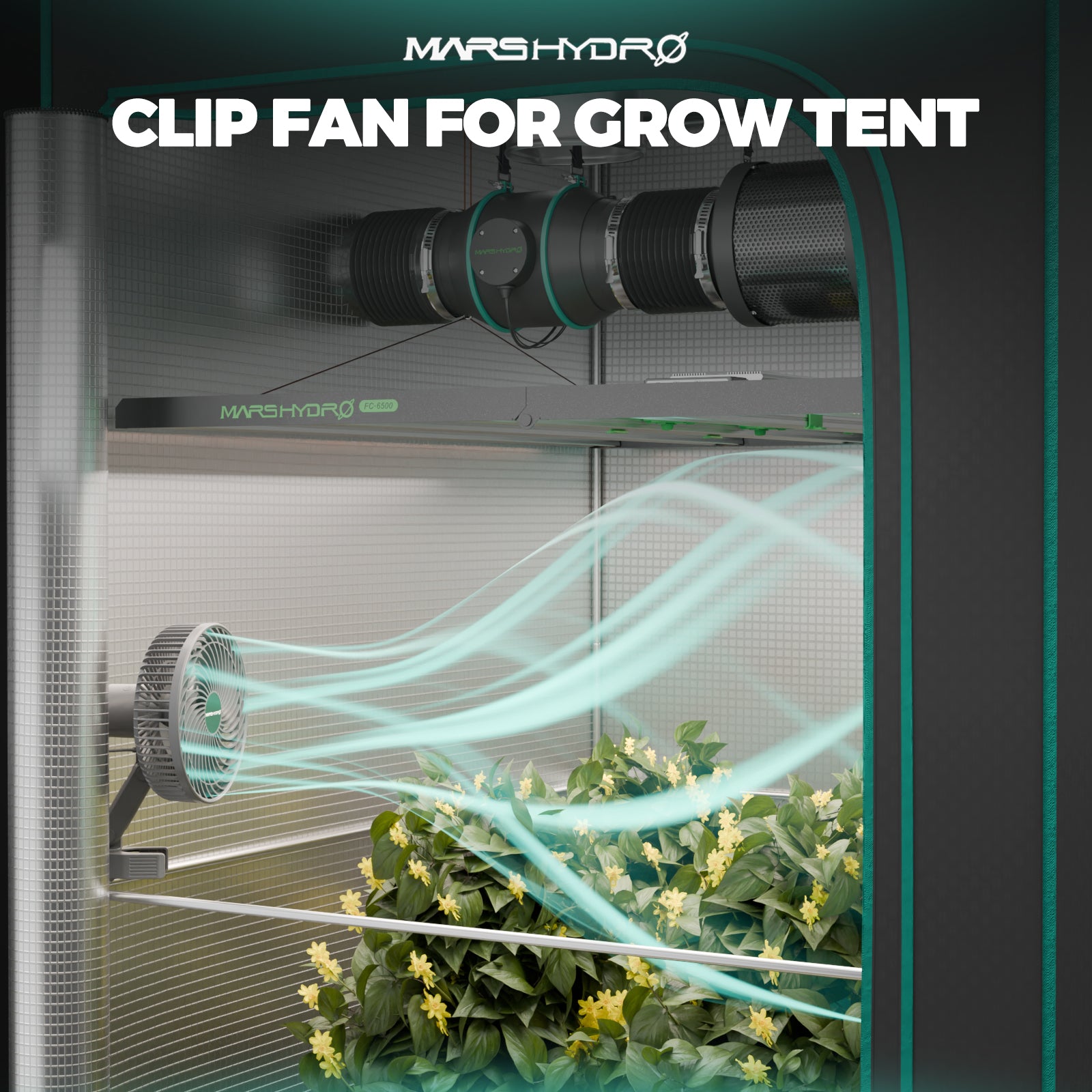 Mars Hydro M6 Grow Tent Clip Fan 6 Zoll automatisch oszillierender Lüfter – 2er-Set