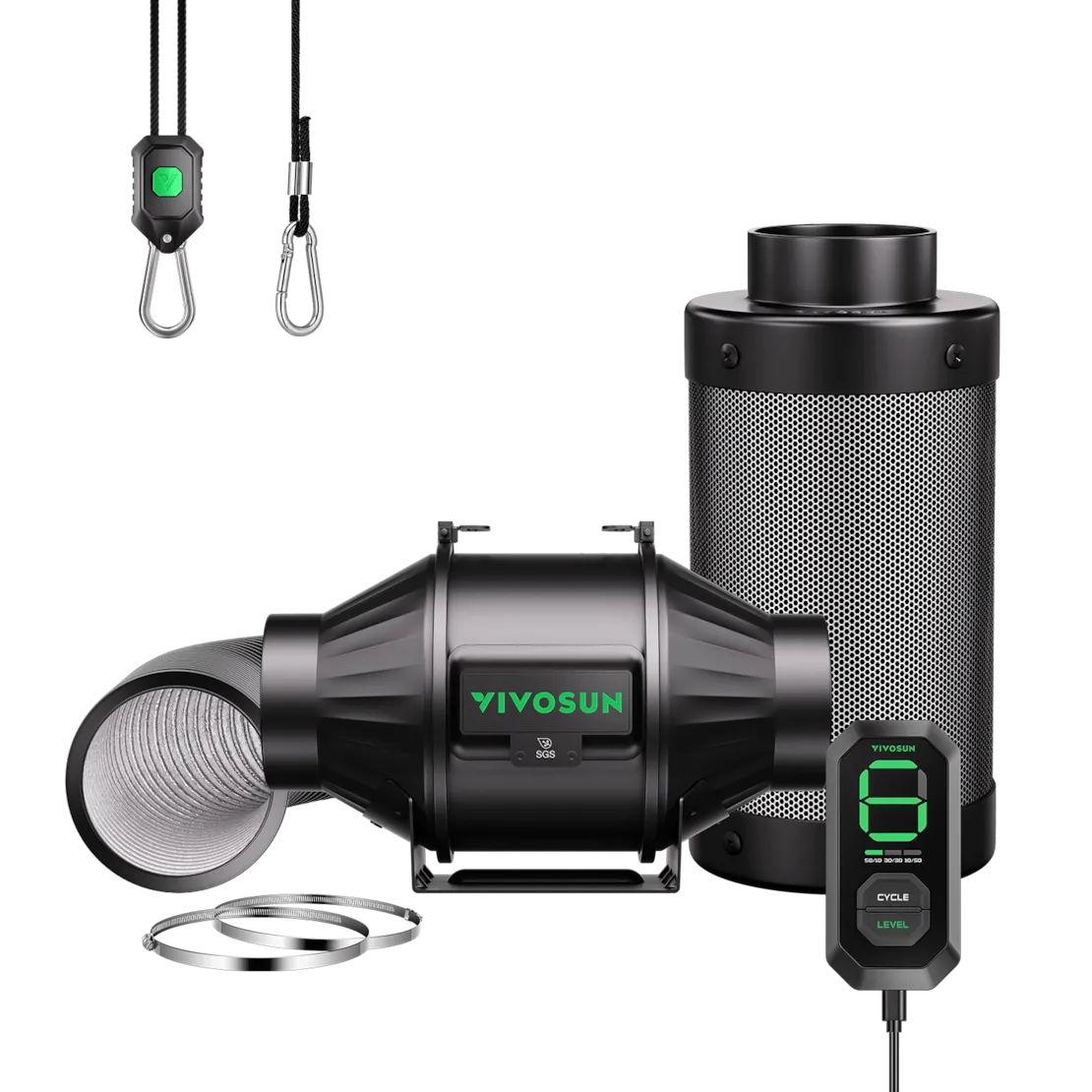 Vivosun Smartes Abluftset 15 cm, AeroZesh T6 Rohrventilator mit E12 Geschwindigkeitsregler, Kohlefilter & Rohrkombination