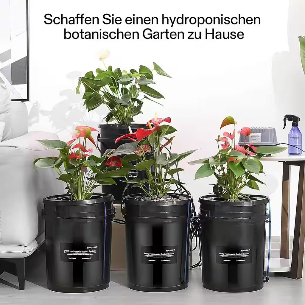 Vivosun 18,9L DWC Hydroponik-System Set (4 Eimer, Schwarz)