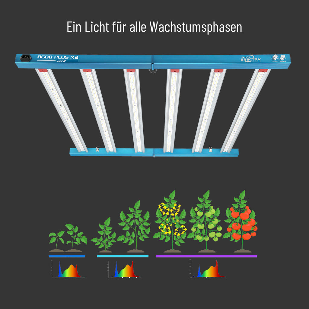 Horti Spectra B600 Plus X2 720W LED-Pflanzenlampe mit zwei Lichtkanälen für alle Wachstumsphasen