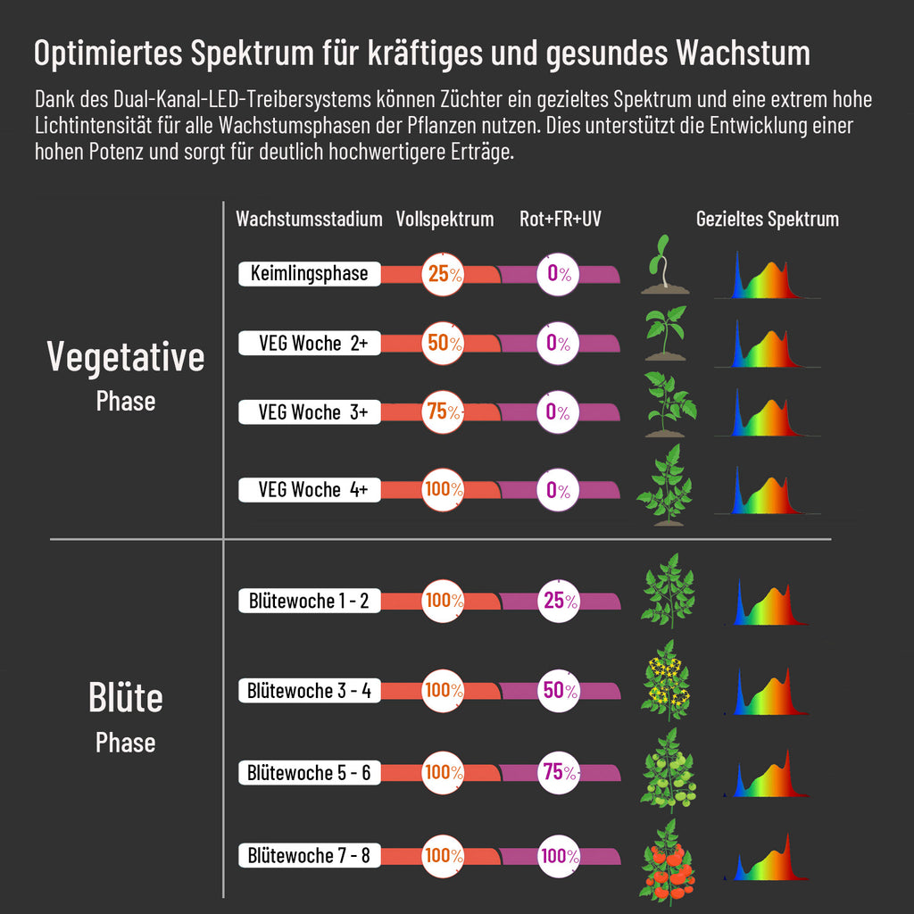 Horti Spectra B600 Plus X2 720W LED-Pflanzenlampe mit zwei Lichtkanälen für alle Wachstumsphasen