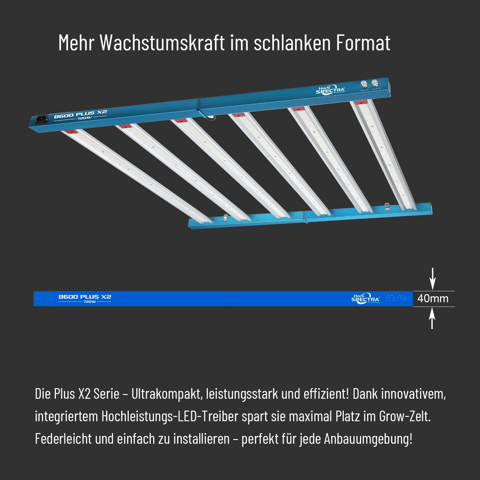 Horti Spectra B600 Plus X2 720W LED-Pflanzenlampe mit zwei Lichtkanälen für alle Wachstumsphasen