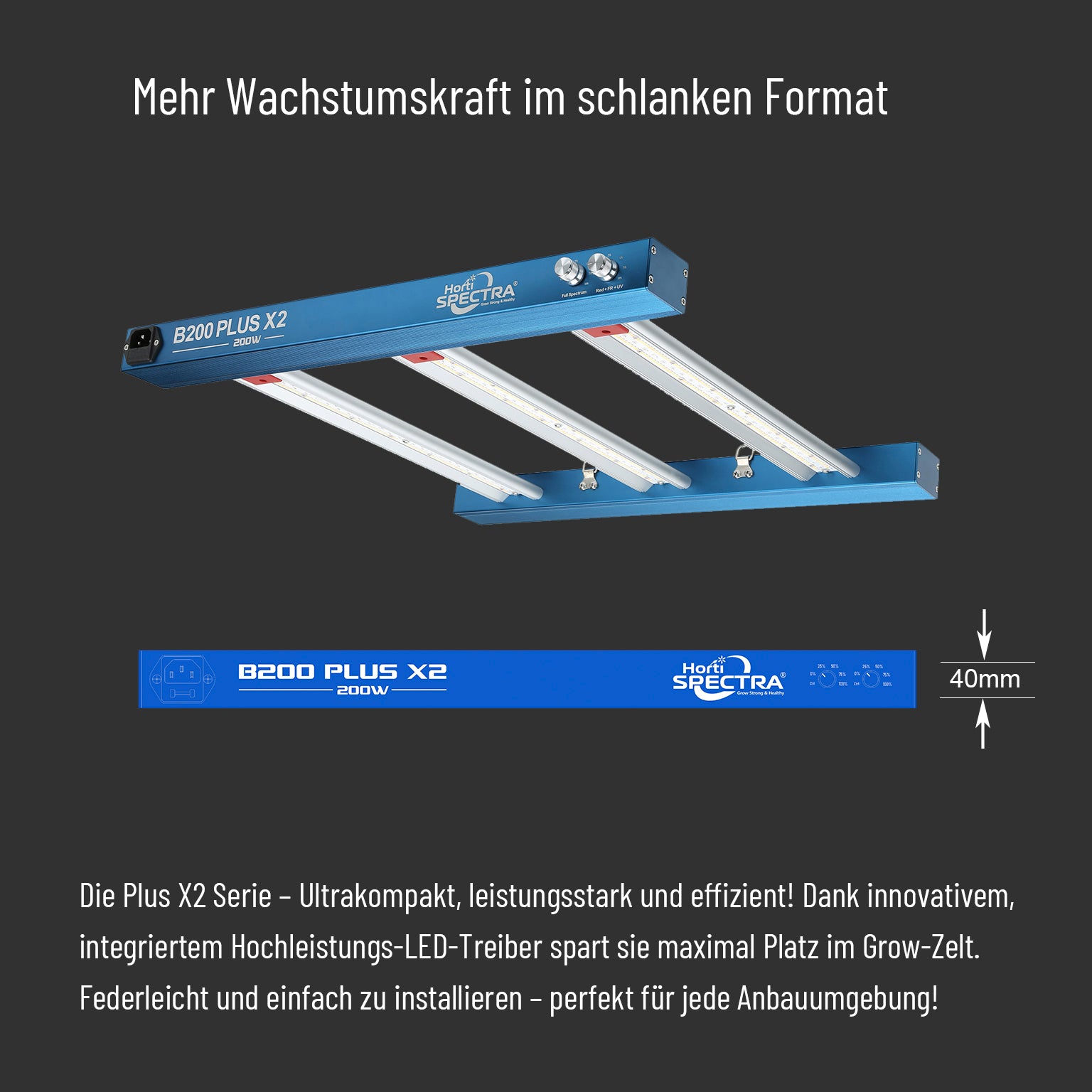 Horti Spectra B200 Plus X2 200W LED-Pflanzenlampe mit zwei Lichtkanälen für alle Wachstumsphasen