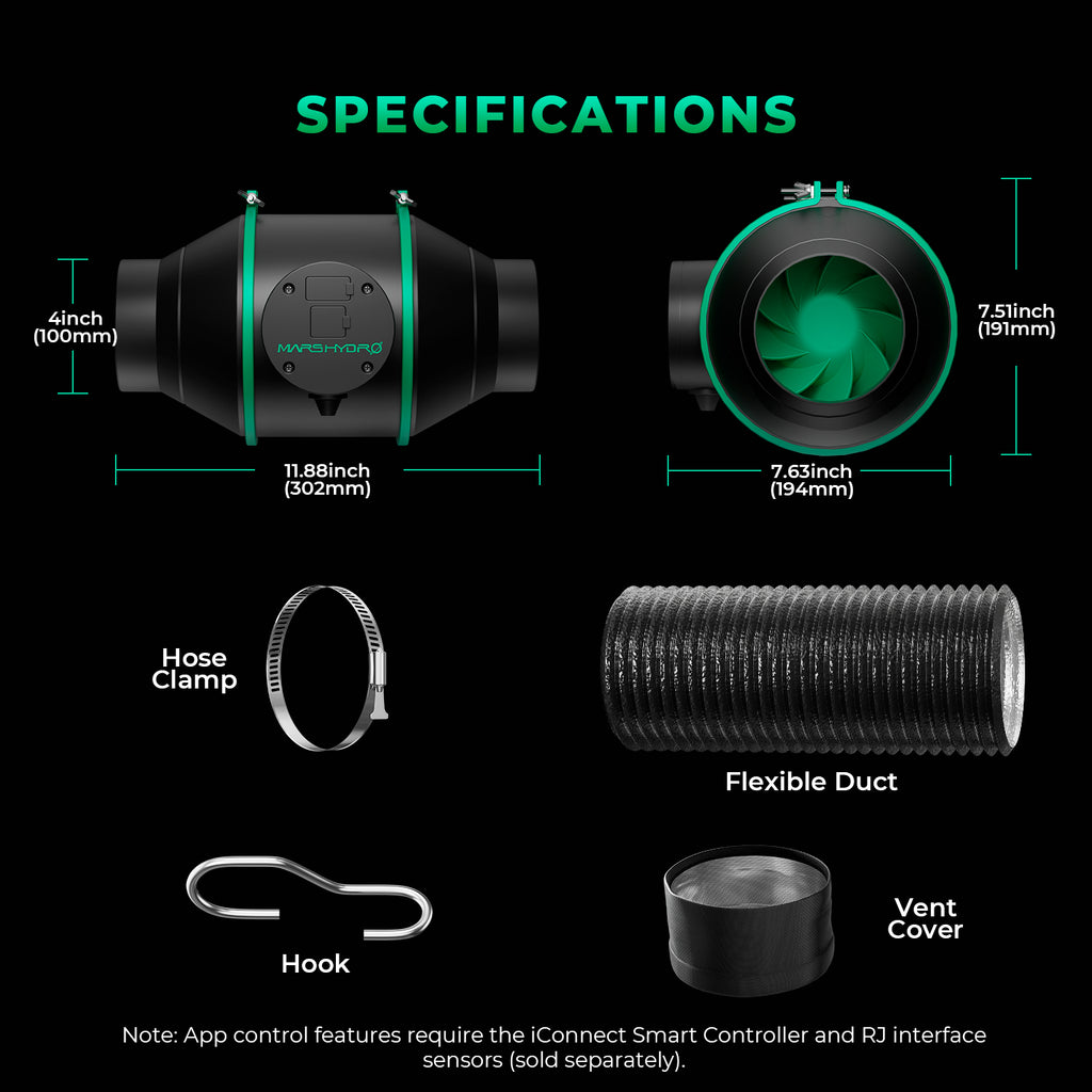 Easy Start Bundle – 2025 Mars Hydro 4″ (100 mm) iFresh Komplett-Lüfter-Kit (Vorbestellung vor dem 10. November)