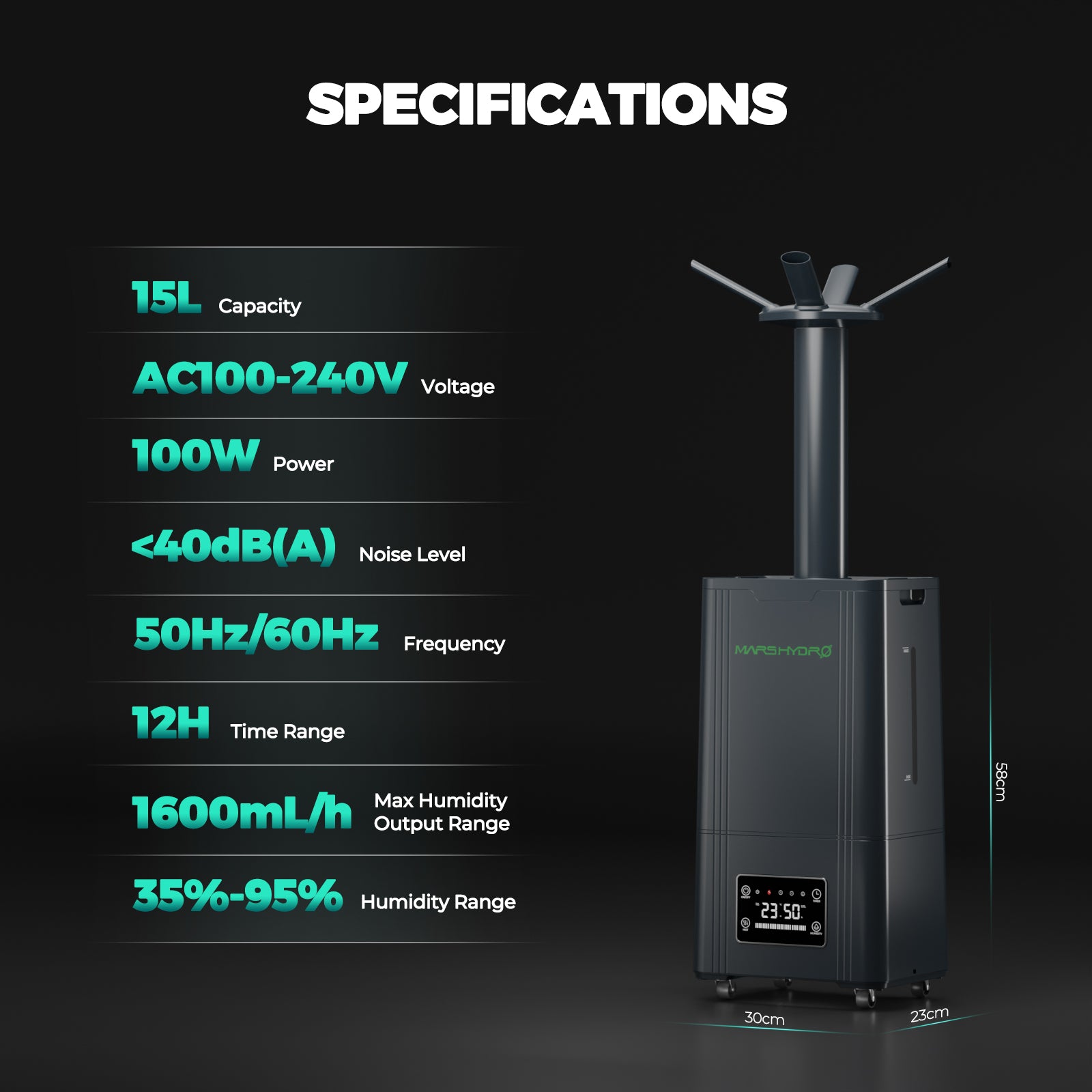 Mars Hydro 15L Ultraschall-Luftbefeuchter mit kühlem Nebel für große Räume