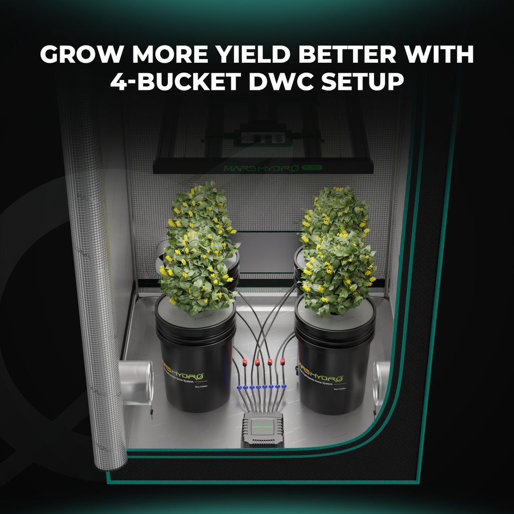 Intelligente Steuerung – 2025 Neue Mars Hydro DWC Hydroponic Growing System Kits, 5-Gallonen-Tiefwasserkultur, 4-Eimer-Setup und iHub Pro Power Strip Kit