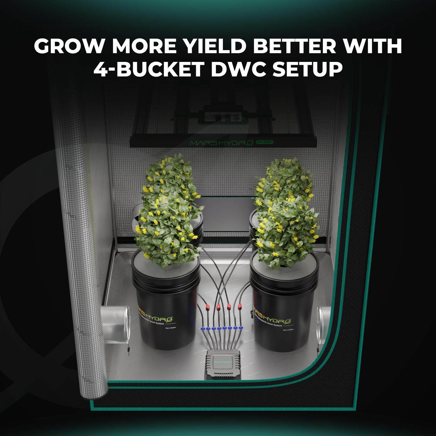 Intelligente Steuerung – Mars Hydro DWC (Deep Water Culture) 4 Eimer Hydroponisches Anbausystem-Kit mit iTime für intelligente Steuerung